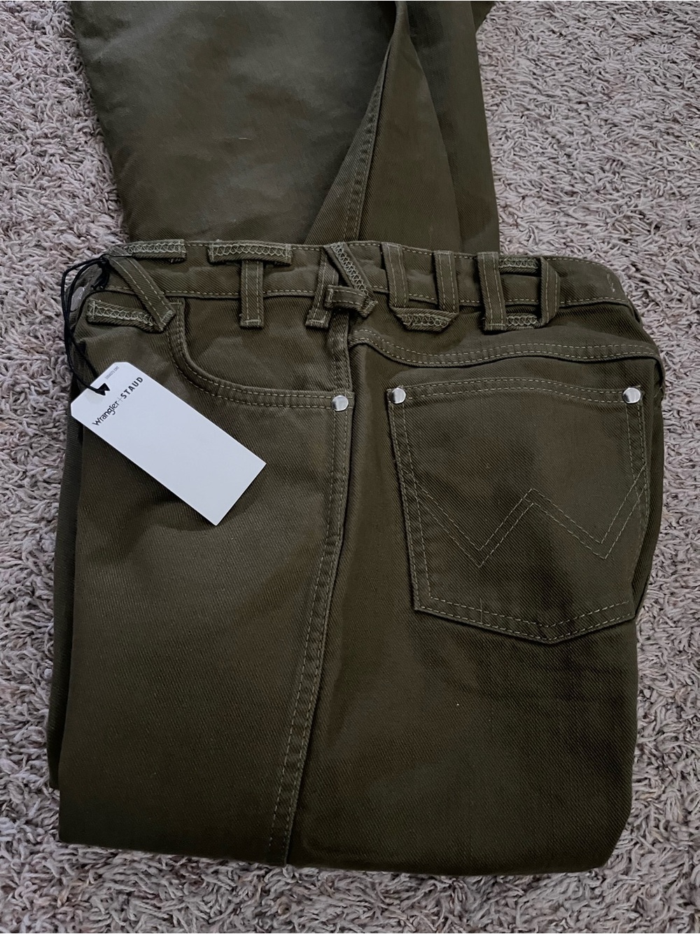 NWT STAUD X Wrangler The Loose WIde Leg Jean in Sergeant Sz 27 Army Green - Picture 10 of 15